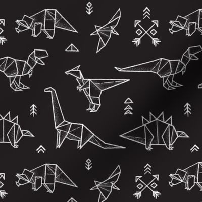 Black and white origami dinos