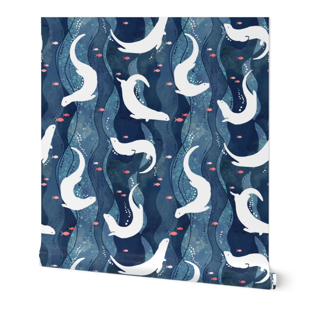 Swimming Otters Dark Blue