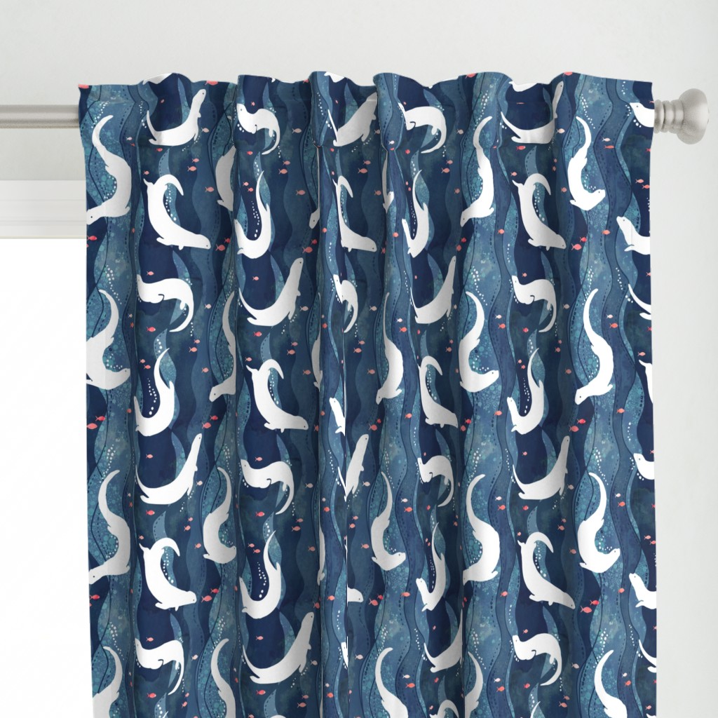 Swimming Otters Dark Blue