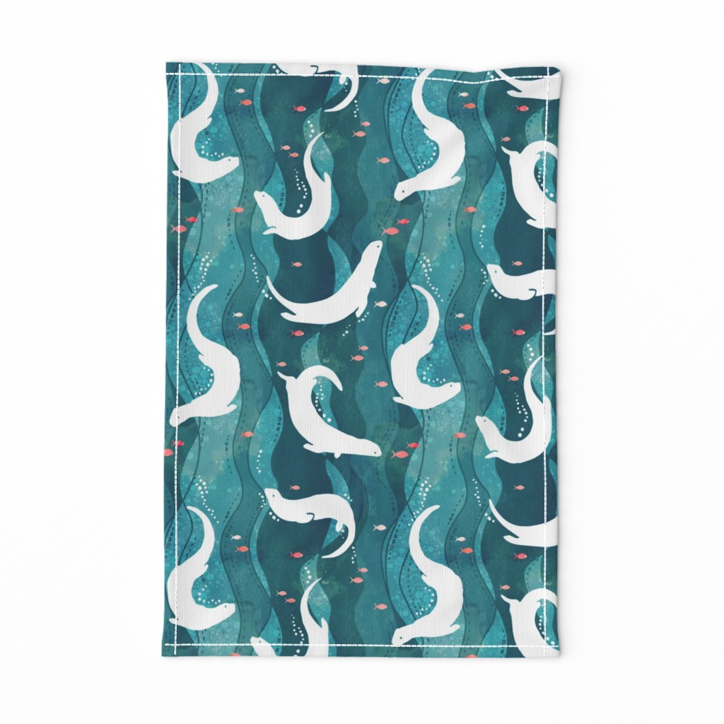 Swimming Otters Dark Green