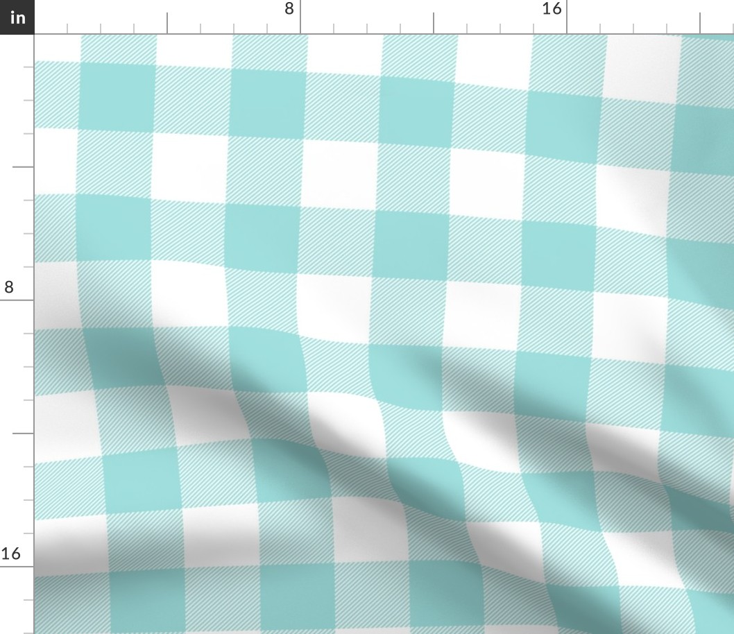 buffalo plaid light teal and white 2"