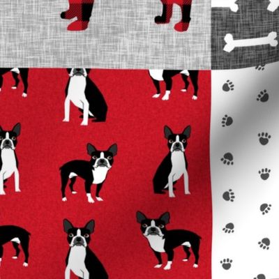 Boston Terrier cheater quilt - Pet Quilt A - patchwork, cheater quilt, dog blanket, baby blanket, crib blanket, red