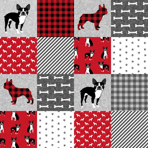 Boston Terrier cheater quilt - Pet Quilt A - patchwork, cheater quilt, dog blanket, baby blanket, crib blanket, red