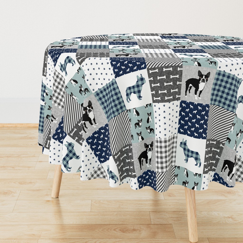 Boston Terrier cheater quilt - Pet Quilt B - patchwork, cheater quilt, dog blanket, baby blanket, crib blanket, blue