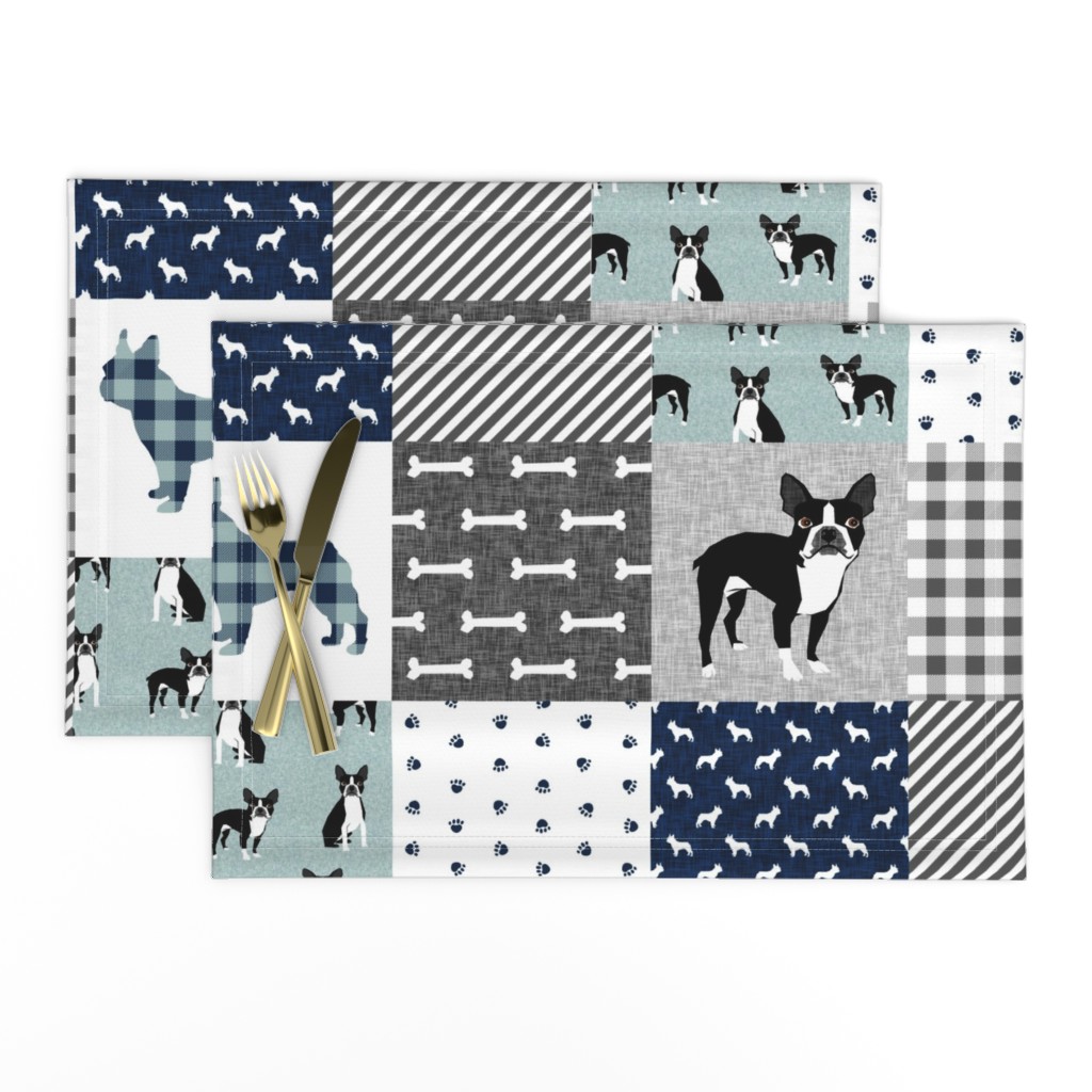 Boston Terrier cheater quilt - Pet Quilt B - patchwork, cheater quilt, dog blanket, baby blanket, crib blanket, blue