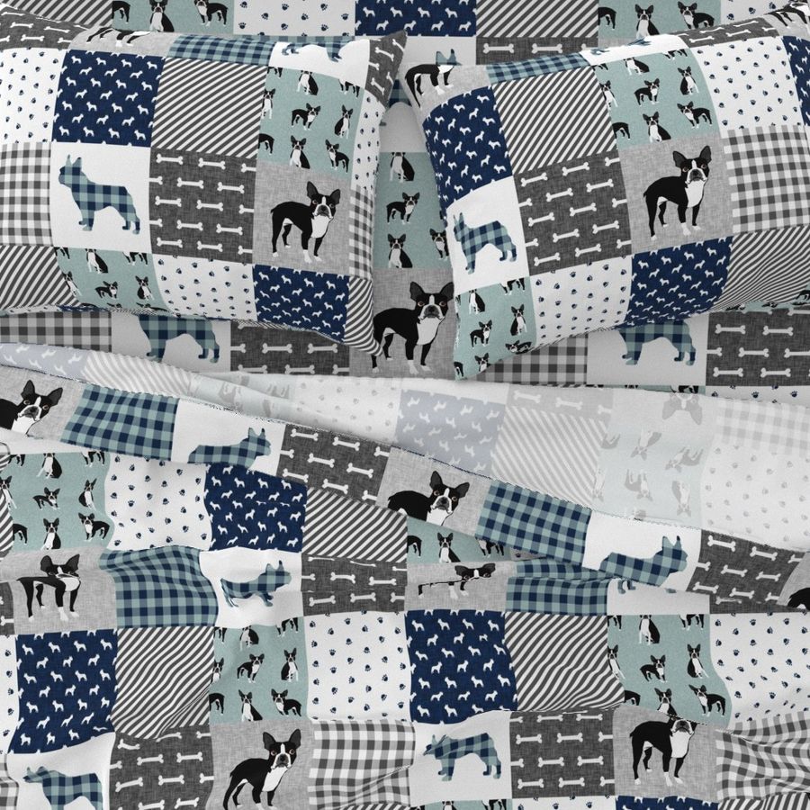 Boston Terrier cheater quilt - Pet Quilt B - patchwork, cheater quilt, dog blanket, baby blanket, crib blanket, blue