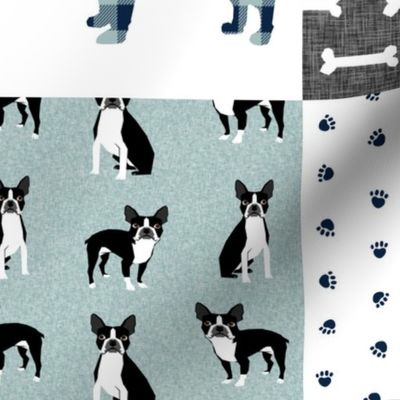 Boston Terrier cheater quilt - Pet Quilt B - patchwork, cheater quilt, dog blanket, baby blanket, crib blanket, blue