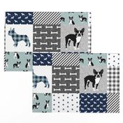 Boston Terrier cheater quilt - Pet Quilt B - patchwork, cheater quilt, dog blanket, baby blanket, crib blanket, blue