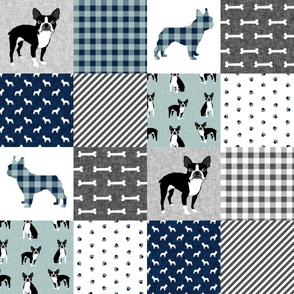 Boston Terrier cheater quilt - Pet Quilt B - patchwork, cheater quilt, dog blanket, baby blanket, crib blanket, blue