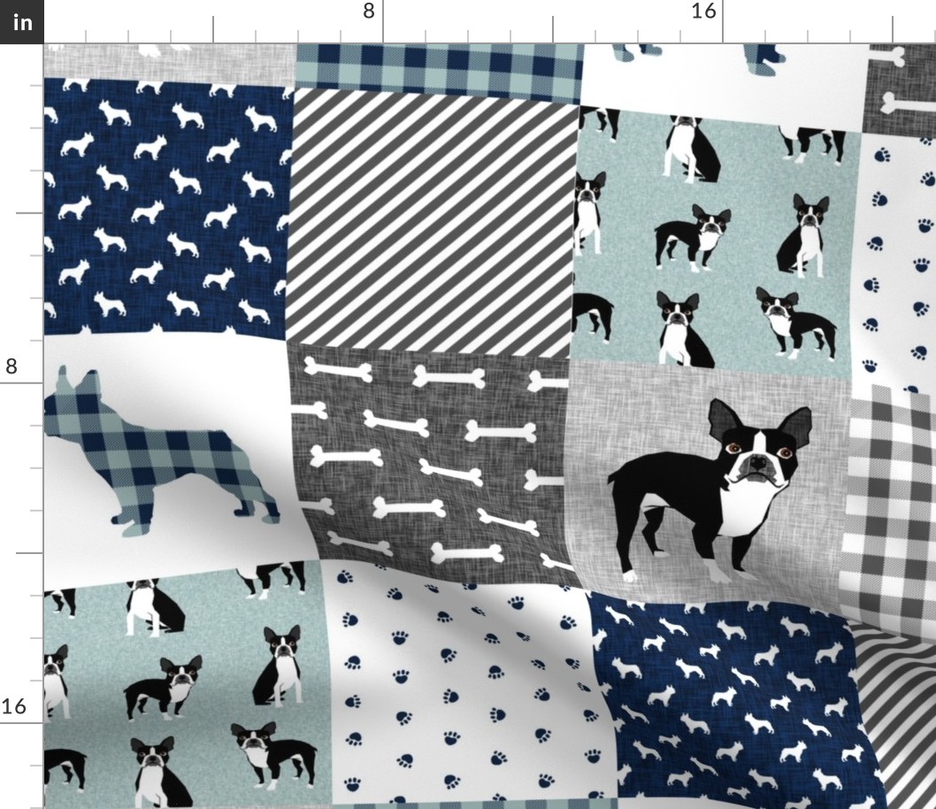 Boston Terrier cheater quilt - Pet Quilt B - patchwork, cheater quilt, dog blanket, baby blanket, crib blanket, blue