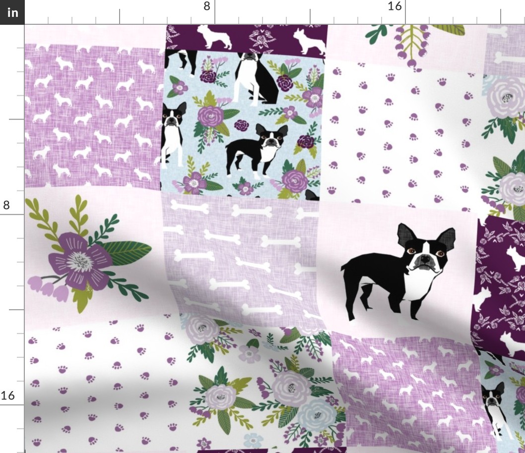 Boston Terrier Cheater Quilt - Pet Quilt C - dog quilt, wholecloth, crib blanket, nursery, baby blanket, dog blanket - purple