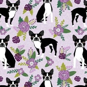 Boston Terrier Floral - Pet Quilt C - dog floral, florals,  - lilac