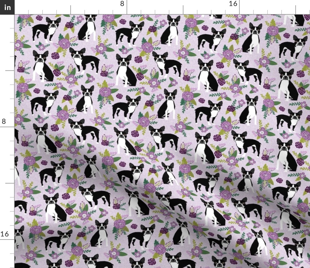 Boston Terrier Floral - Pet Quilt C - dog floral, florals,  - lilac