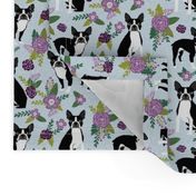 Boston Terrier Floral - Pet Quilt C - dog floral, florals,  - blue