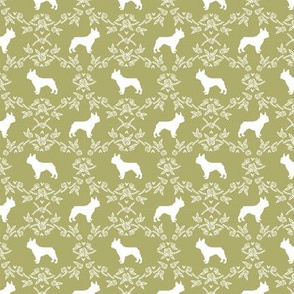 Boston terrier silhouette - Pet Quilt D - lime  floral