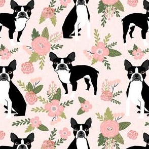 Boston Terrier Floral - Pet Quilt D - dog floral, florals,  - peach
