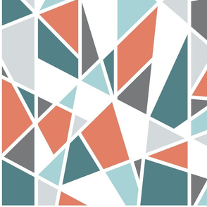 Large scale geometric in teal, turquoise, coral and gray