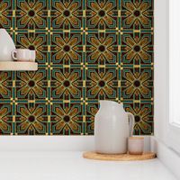 Art Deco Floral Tiles in Brown and Teal