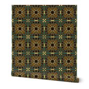 Art Deco Floral Tiles in Brown and Teal