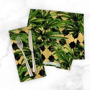 Tropical Palm Leaves on Quatrefoil Black Gold 