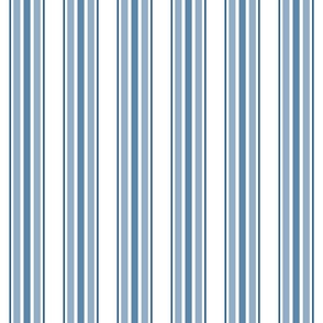 farmhouse ticking stripes, blue on white, smaller 3 inch repeat