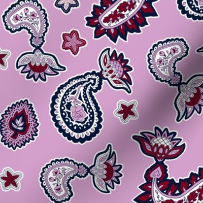 Bohemian Valentine's Day Paisley in Orchid Burgundy and Navy