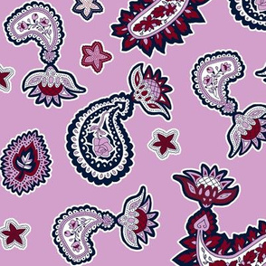 Bohemian Valentine's Day Paisley in Orchid Burgundy and Navy