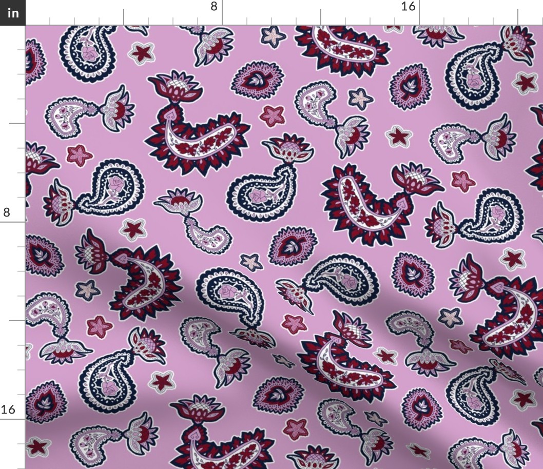 Bohemian Valentine's Day Paisley in Orchid Burgundy and Navy