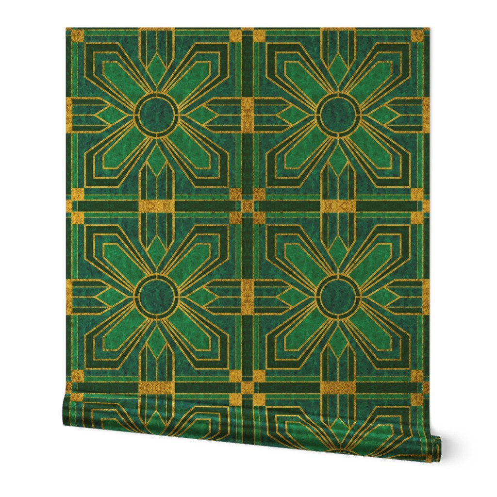 art deco tile in teal and blue