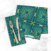 art deco tile in teal and blue