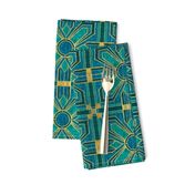 art deco tile in teal and blue