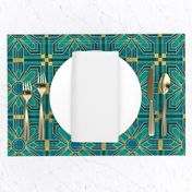 art deco tile in teal and blue