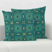 art deco tile in teal and blue