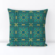 art deco tile in teal and blue