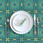 art deco tile in teal and blue