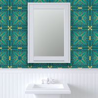art deco tile in teal and blue