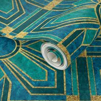 art deco tile in teal and blue