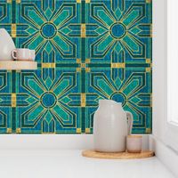 art deco tile in teal and blue