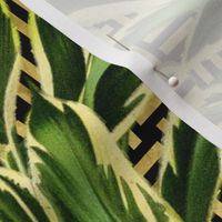 Tropical Palm Leaves on Stitch Black Gold 