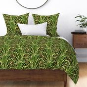 Tropical Palm Leaves on Stitch Black Gold 