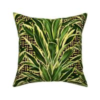 Tropical Palm Leaves on Stitch Black Gold 