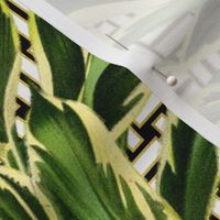 Tropical Palm Leaves on Stitch Black White Gold 
