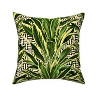 Tropical Palm Leaves on Stitch Black White Gold 