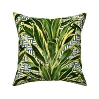 Tropical Palm Leaves on Stitch Blue White Gold 