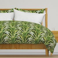 Tropical Palm Leaves on Stitch Blue White Gold 