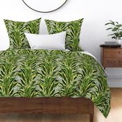 Tropical Palm Leaves on Stitch Blue White Gold 