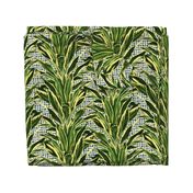 Tropical Palm Leaves on Stitch Blue White Gold 
