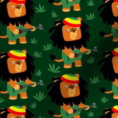Dark Green Cute Cartoon Rastafarian Lion by Cheerful Madness!!