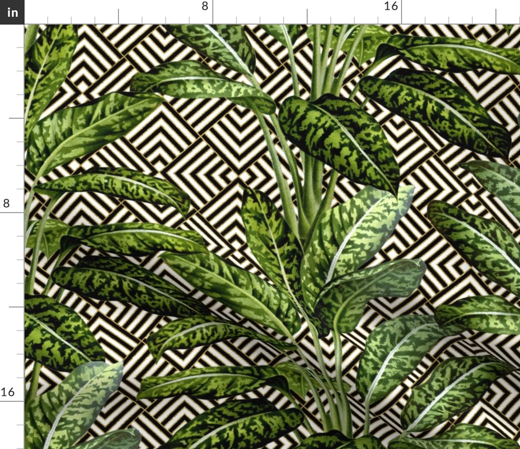 Tropical Palm Leaves on Square Shingles Black White Gold 