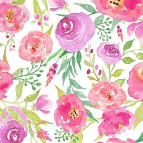 Fresh Florals - Bright Watercolor Pink Lavender Purple Flower Garden Blooms Baby Girl Nursery GingerLous A